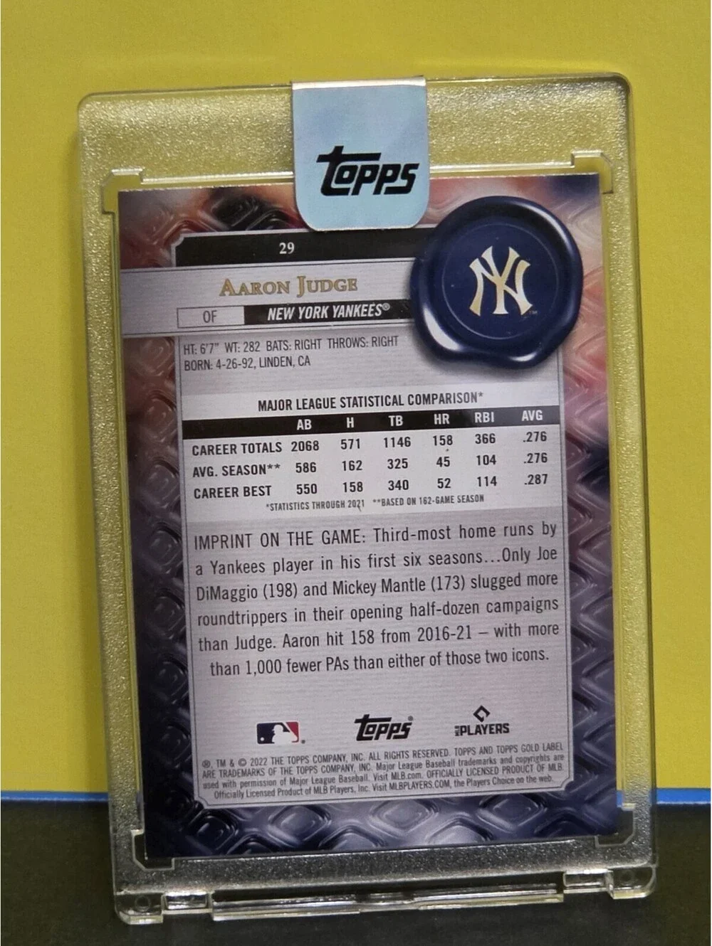 Aaron Judge Topps Gold Label Insert  Refractor Foil New York Yankees Sealed